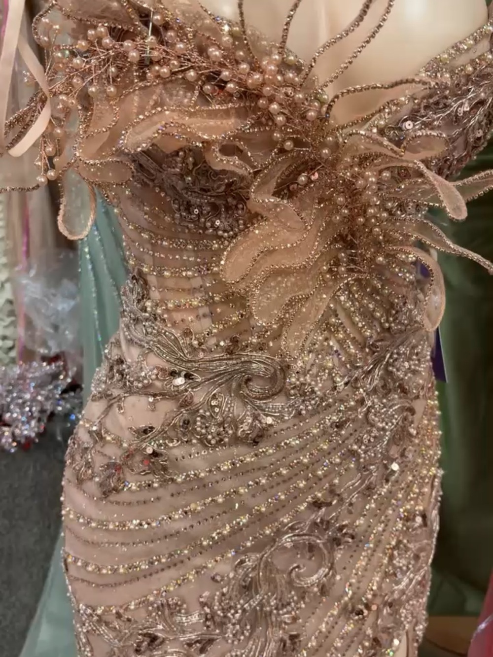 Source Unknown Champagne Beaded Prom Dress
